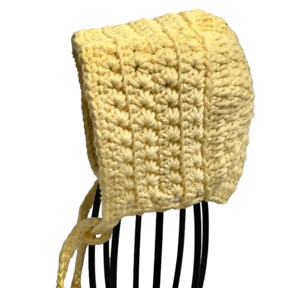 Brand New Handmade Crochet Newborn Baby Bonnet, Yellow Baby Bonnet - Picture 3 of 3